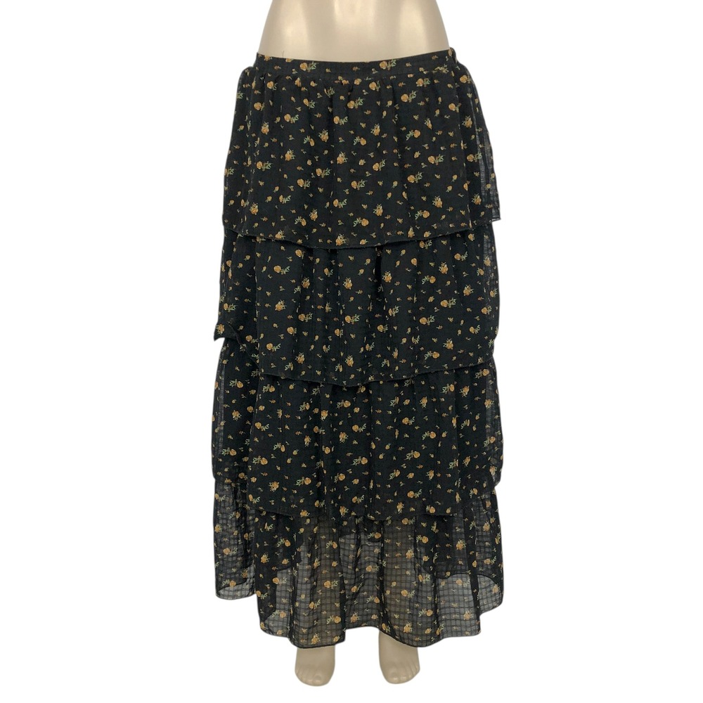 And Now This Floral Print Tiered Ruffle Maxi Skirt XL Whimsigoth Boho Cowgirl